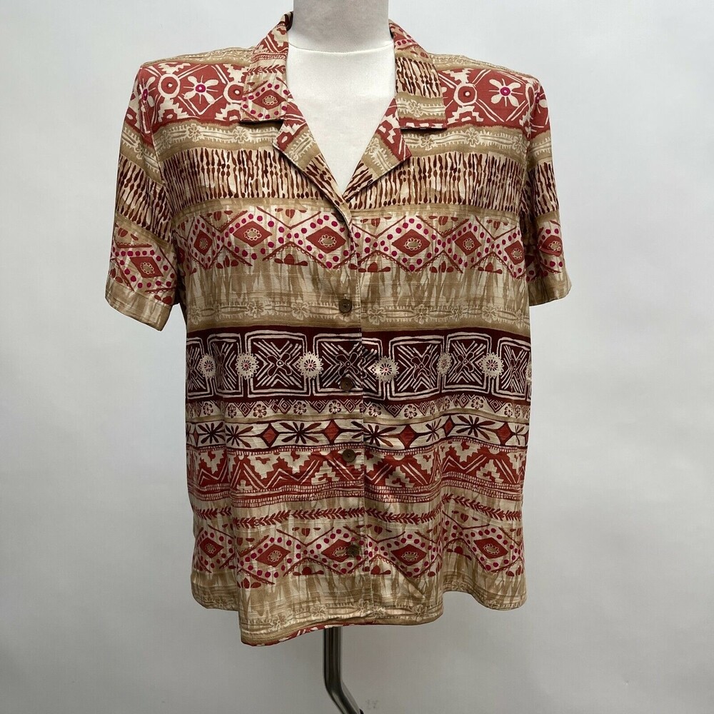Alfred Dunner Women's Top Size 18 Petite Brown Burnt Orange Pink Beige
